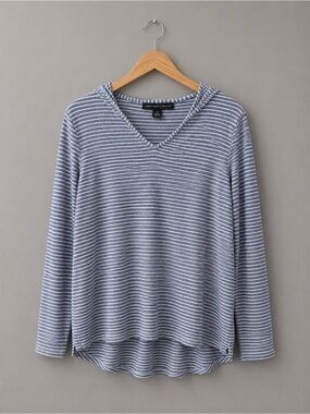 Joan Vass Blue White Striped Hooded Top Medium